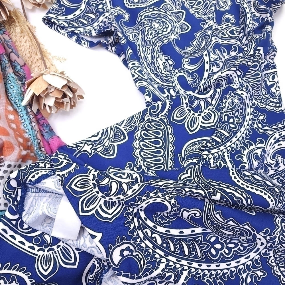 Michael Kors Blue White Paisley Print Dress Sz 4 - Picture 12 of 12